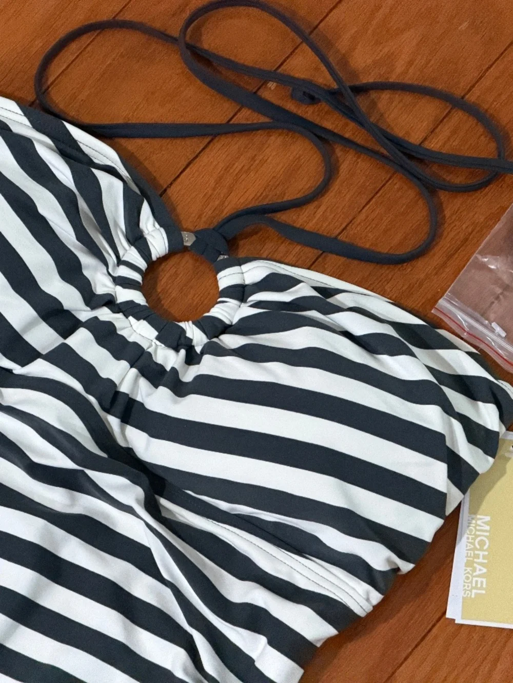Michael Kors NWT Gray & White Striped Tankini Swimsuit 2-Piece Women's Size M